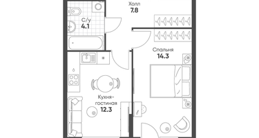 1-к. квартира, 39&nbsp;м²