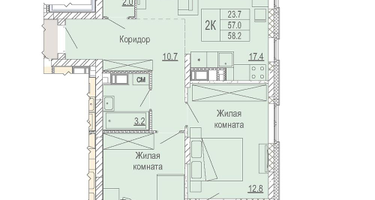 2-к. квартира, 58 м²