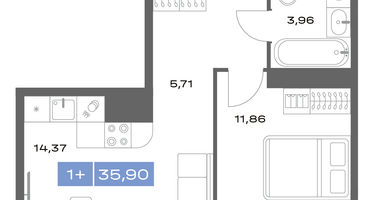 1-к. квартира, 35&nbsp;м²