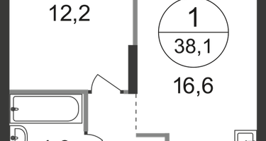 1-к. квартира, 38 м²