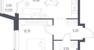 1-к. квартира, 38&nbsp;м²