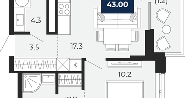 1-к. квартира, 41&nbsp;м²