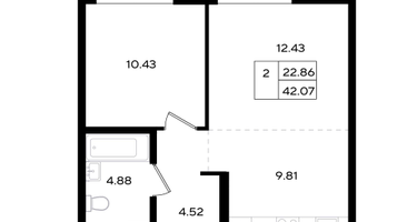 2-к. квартира, 42 м²