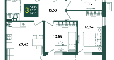 3-к. квартира, 82&nbsp;м²