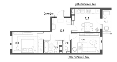 2-к. квартира, 57&nbsp;м²