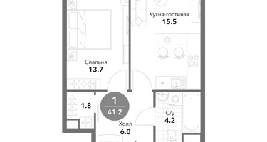 1-к. квартира, 41&nbsp;м²