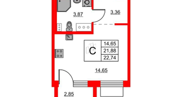 Студия, 22&nbsp;м²