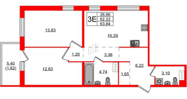 2-к. квартира, 63&nbsp;м²