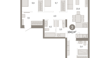 2-к. квартира, 104 м²