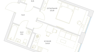 1-к. квартира, 41 м²