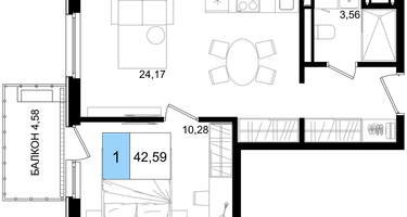 2-к. квартира, 42&nbsp;м²
