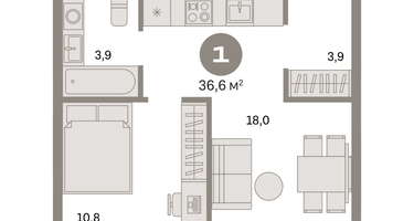 1-к. квартира, 36 м²