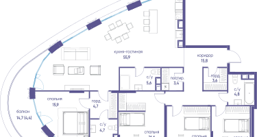 5-к. квартира, 158&nbsp;м²