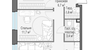 3-к. квартира, 60 м²