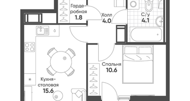 1-к. квартира, 37 м²