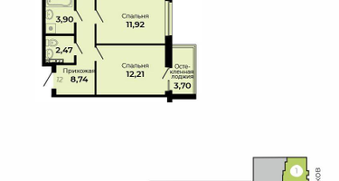2-к. квартира, 62 м²
