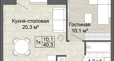 1-к. квартира, 40 м²