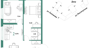 2-к. квартира, 66&nbsp;м²