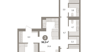 3-к. квартира, 96 м²