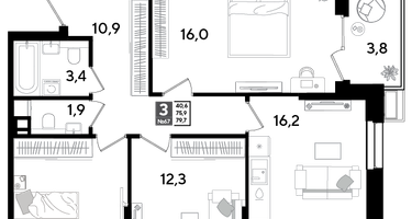 3-к. квартира, 78&nbsp;м²