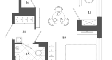1-к. квартира, 31&nbsp;м²