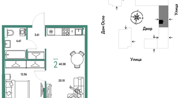 2-к. квартира, 40 м²