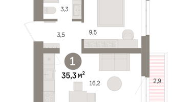 1-к. квартира, 35&nbsp;м²