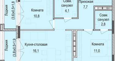 2-к. квартира, 58&nbsp;м²