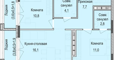 2-к. квартира, 58&nbsp;м²