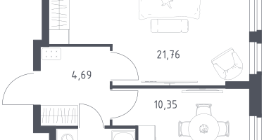 1-к. квартира, 40&nbsp;м²
