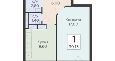 1-к. квартира, 39&nbsp;м²