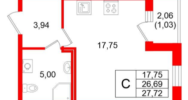 Студия, 27 м²