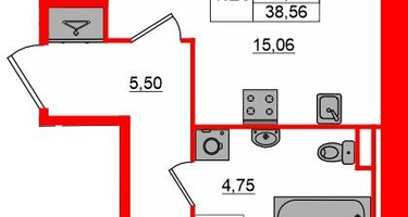 1-к. квартира, 36&nbsp;м²