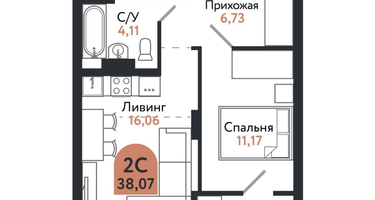 2-к. квартира, 37&nbsp;м²
