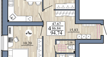4-к. квартира, 94&nbsp;м²