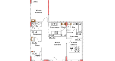 3-к. квартира, 83&nbsp;м²