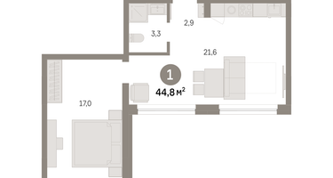1-к. квартира, 44 м²