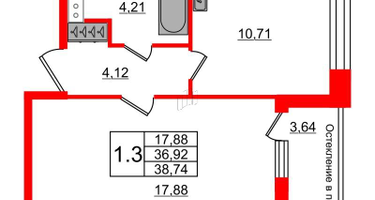 1-к. квартира, 35 м²