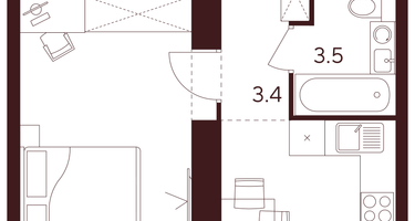1-к. квартира, 31&nbsp;м²