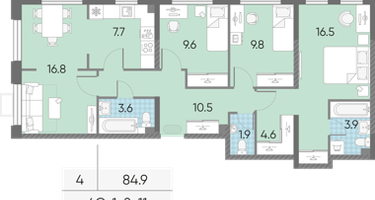 4-к. квартира, 84 м²