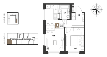 1-к. квартира, 36&nbsp;м²