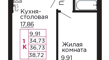 1-к. квартира, 36&nbsp;м²