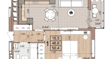 1-к. квартира, 50&nbsp;м²