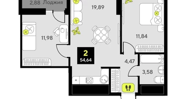 2-к. квартира, 54&nbsp;м²