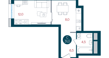 Студия, 31&nbsp;м²