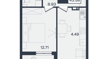 2-к. квартира, 43&nbsp;м²