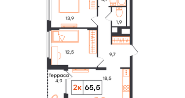 2-к. квартира, 65&nbsp;м²
