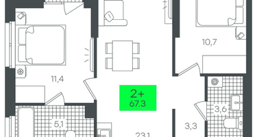2-к. квартира, 67&nbsp;м²