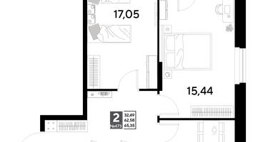 2-к. квартира, 65&nbsp;м²