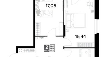 2-к. квартира, 65&nbsp;м²